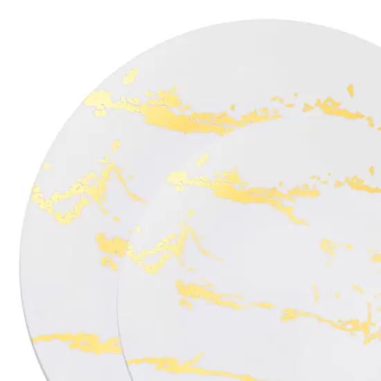 White with Gold Marble Stroke Round Disposable Plastic Dinnerware Value Set (120 Guests) {1}