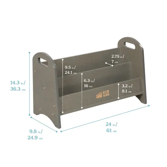 2-Shelf Tabletop Book Display with Handles, Beginner Bookshelf Grey Wash {2}