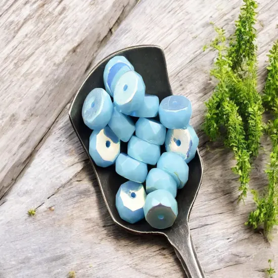 *15* 4x6mm Opaque Sky Blue AB Fire Polished Rondelle Heishi Beads {4}