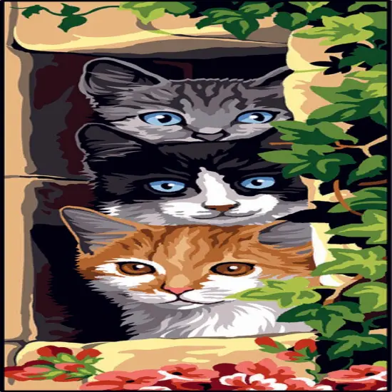 Needlepoint canvas for halfstitch without yarn The Three Cats SE950.168 Seg De Paris Printed Tapestry Canvas {1}