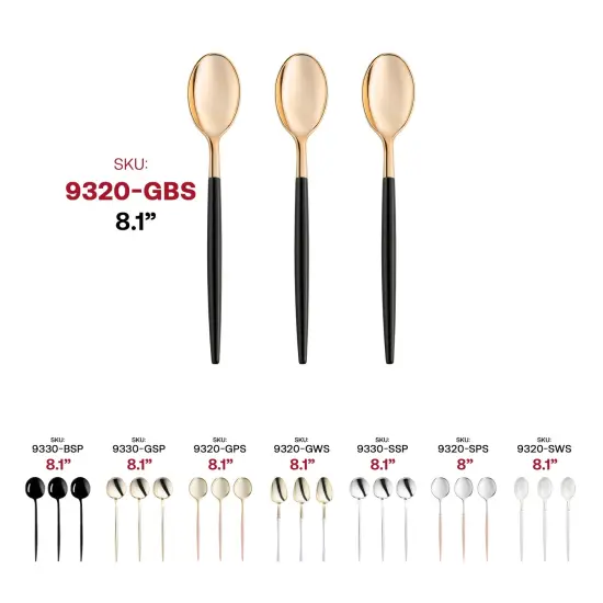 Gold with Black Handle Moderno Disposable Plastic Dinner Spoons (240 Spoons) {6}