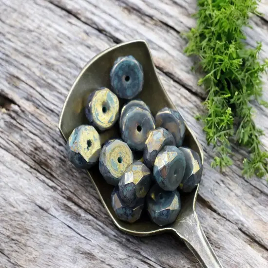 *15* 4x6mm Gold Lustered Persian Turquoise Fire Polished Rondelle Heishi Beads {3}