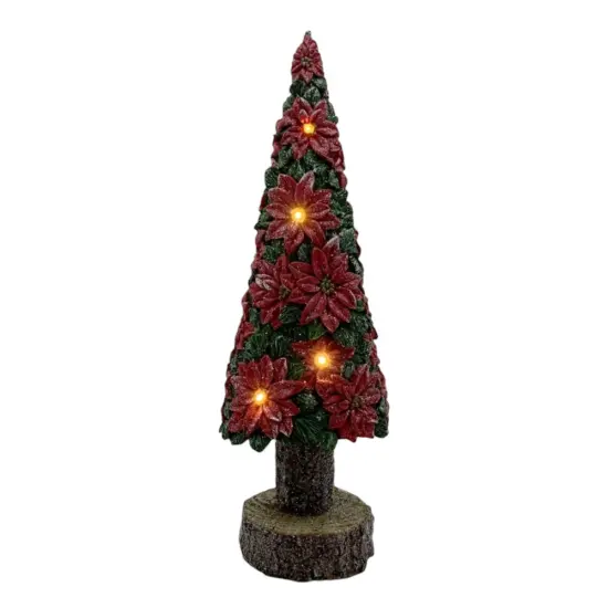 13" Poinsettia Christmas Tree with LED Light- Festive Holiday Decoration {1}