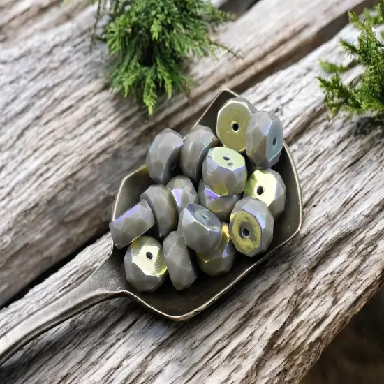 *15* 4x6mm Opaque Gray Silk AB Fire Polished Rondelle Heishi Beads {3}