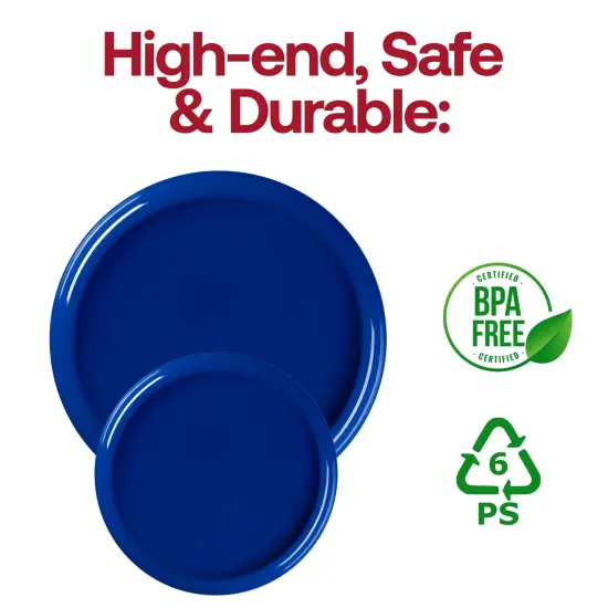 Solid Blue Flat Round Disposable Plastic Dinner Plates - 10" (120 Plates) {5}