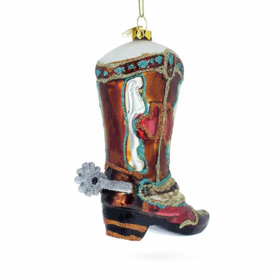 Western Cowboy Boot Glass Christmas Ornament {4}