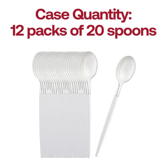 Silver with White Handle Moderno Disposable Plastic Dinner Spoons (240 Spoons) {5}