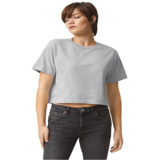 American Apparel® Ladies Fine Jersey Crewneck Short Sleeve Boxy T Shirt HEATHER GREY {1}