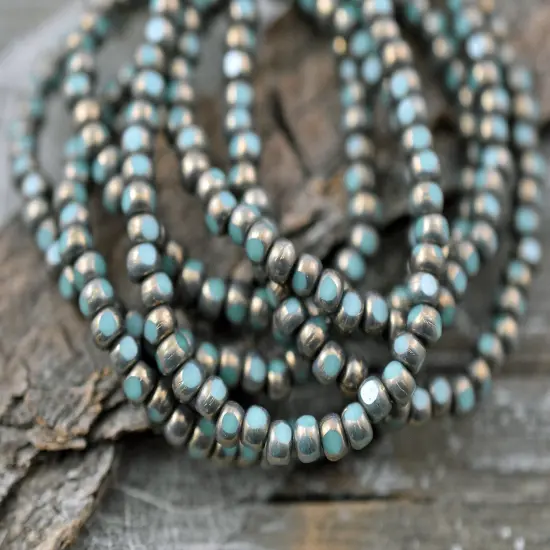*50* 4x3mm Bronze Washed Turquoise Trica Beads {3}