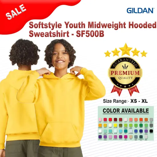 Gildan&reg; Softstyle Youth Midweight Long Sleeve Hooded Sweatshirt Black {2}