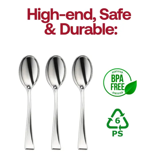 Shiny Metallic Silver Mini Plastic Disposable Tasting Spoons (960 Spoons) {4}