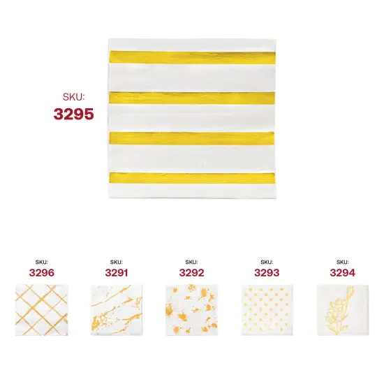 Durable White with Gold Stripes Paper Beverage/Cocktail Napkins (600 Napkins) {6}