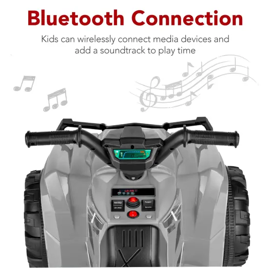 Best Choice Products 12V Kids Ride-On ATV Quad w/ Bluetooth, 2.4mph Max, Treaded Tires, LED Lights, Radio Gray {3}