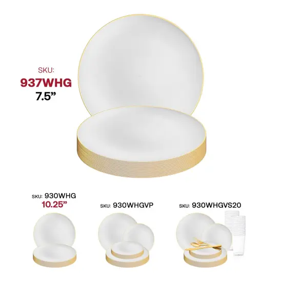 White with Gold Rim Organic Round Disposable Plastic Appetizer/Salad Plates - 7.5" (120 Plates) {6}