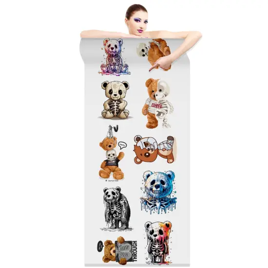 Skeleton Bear DTF Transfer 22x60 Direct-to-Film Gang Sheets Iron On Transfers - 10 Adult Prints {1}