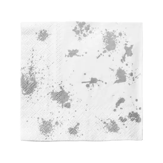 Durable White with Silver Paint Splatter Paper Beverage/Cocktail Napkins (600 Napkins) {1}