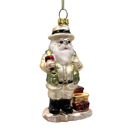 Adventurous Safari Santa Handblown Glass Ornament, African Jungle Explorer Travel Themed Christmas Decor {1}