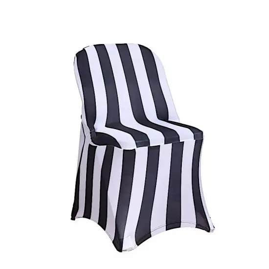 Black White Striped Premium Spandex Stretchable Folding CHAIR COVER Party Home {1}