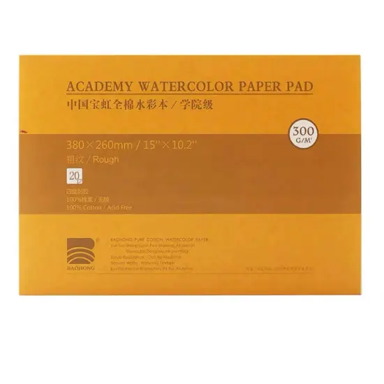BAOHONG Academy Watercolor Paper 100% Cotton, 140lb/300gsm, Watercolor Block, 20 sheets, Rough Grain {4}