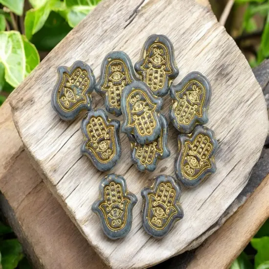 *10* 15x10mm Gold Washed Teal Hamsa Hand Beads {4}