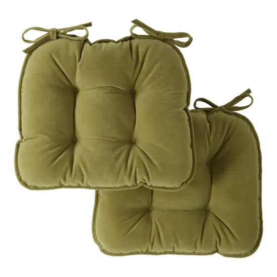 Corduroy Dining Chair Pads (Set of 2) Olive {1}