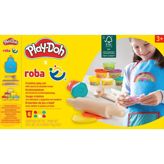 Play-Doh: Sustainable Playset - (6) 1oz Colorful Play-Doh Containers, Water-Resistant Apron, 3pc Wooden Tools, Mold & Shape Clay Set, Kids Ages 3+ {4}