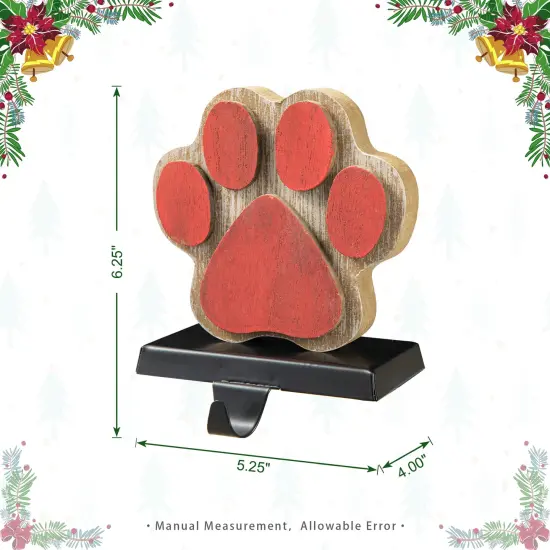 6.30"H Wooden/Metal Paw Stocking Holder Set of 2-"Paw" {4}