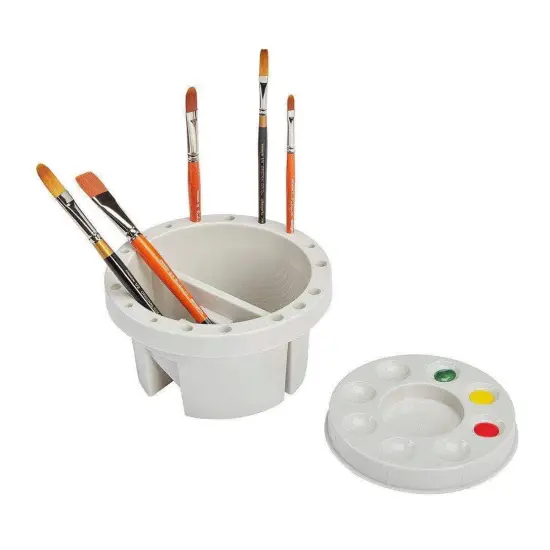 KINGART&reg; Round Brush Tub Basin with Built In 9-Well Paint Palette {2}