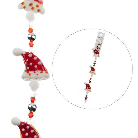 Crystal Lane DIY 7" Lampwork Designer Holiday Glass Bead Mix Strand Polka Dot Santa Hat {4}