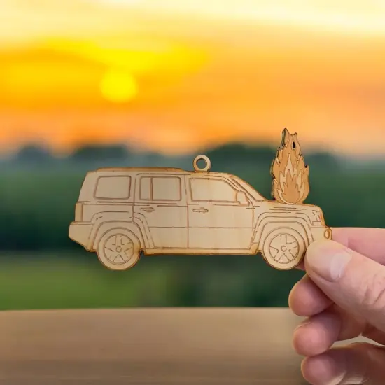 Ornament - Car on Fire - Raw Wood {5}