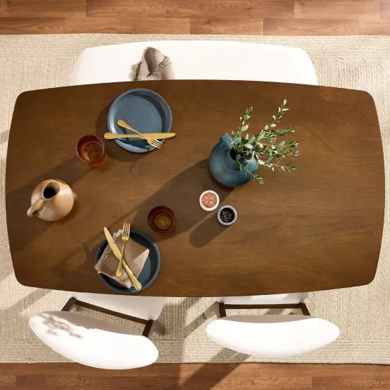 Best Choice Products 4-Piece Mid-Century Modern Upholstered Wooden Dining Set w/ 2 Chairs, Bench - Walnut/Cream {5}