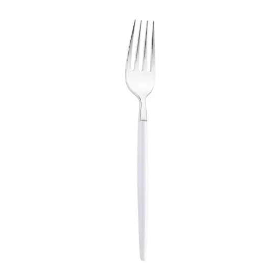 Silver with White Handle Moderno Disposable Plastic Dinner Forks (240 Forks) {1}