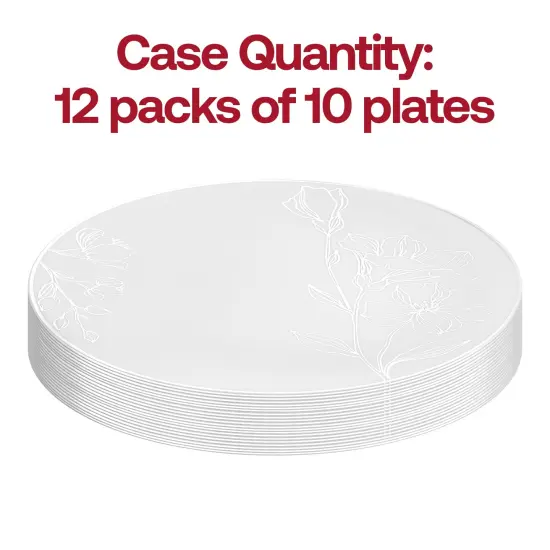 White with Silver Antique Floral Round Disposable Plastic Dinner Plates - 10.25" (120 Plates) {4}