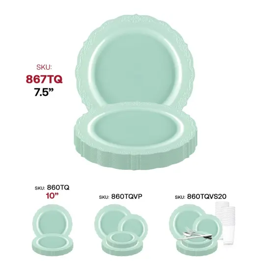 Turquoise Vintage Round Disposable Plastic Appetizer/Salad Plates - 7.5" (120 Plates) {6}