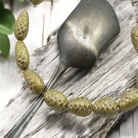 *10* 13x8mm Platinum Washed Gold Satin Pine Cone Beads {4}