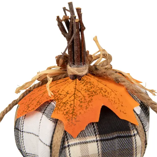 Northlight Plaid Pumpkin with Leaf Fall Harvest Pumpkin Decoration - 5" - White and Black {6}