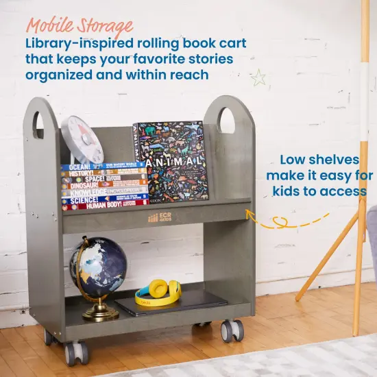 Mobile Book Cart with Countdown Timer, Classroom Bookshelf Grey Wash {3}
