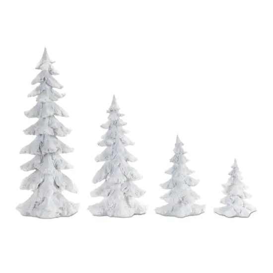 Melrose Flocked Carved Pine Tree Christmas Tabletop Decorations - 13.25" - Set of 4 White {1}