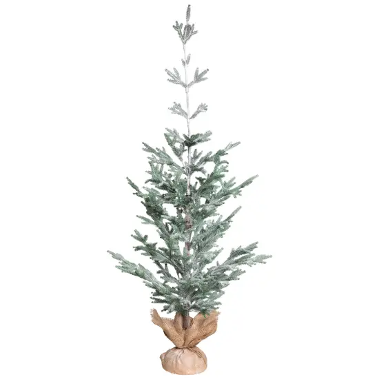 Northlight Frosted Slim Pine Artificial Christmas Tree in Burlap Base - 5' - Unlit Green {3}