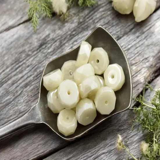 *15* 4x6mm Opaque Ivory Luster Fire Polished Rondelle Heishi Beads {3}