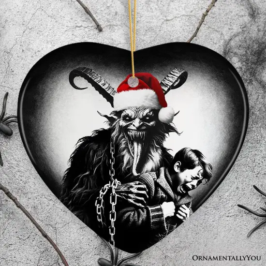 Horrifying Krampus With Santa Hat Ceramic Ornament, Keepsake For Unique Halloween Tree Christmas Decor {7}