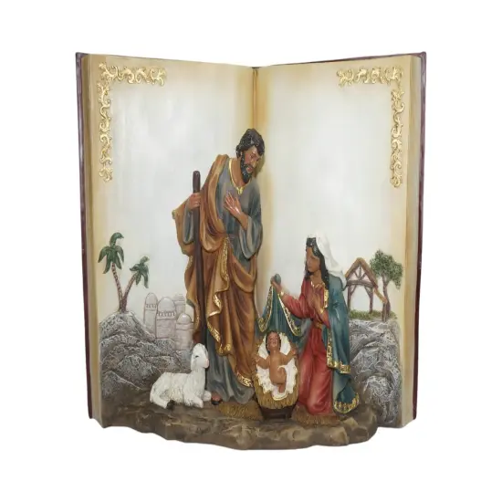 9" African American Holy Family Nativity Scene in Open Book - Unique Christian Christmas Decor {1}