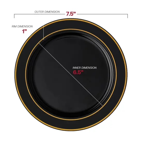 Black with Gold Edge Rim Plastic Dinnerware Value Set (120 Guests) {4}