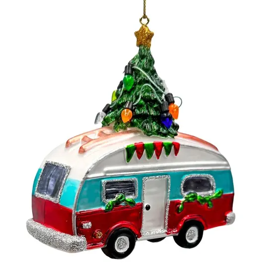 Camping RV Glass Christmas Ornament, Camper Trailer Motorhome Traveler Gift {4}