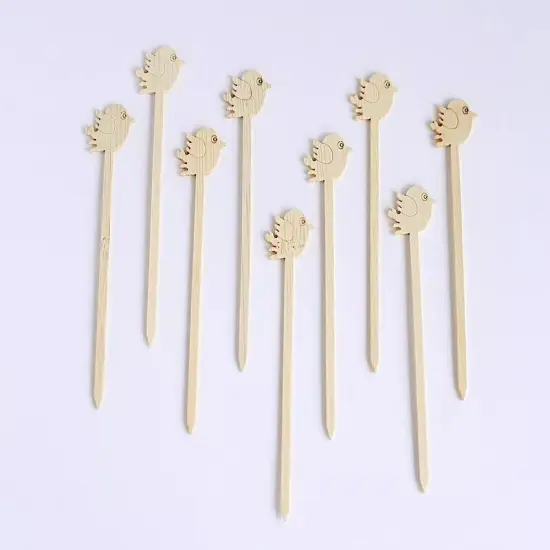 100 Natural Bamboo Skewers Bird Top Sustainable COCKTAIL PICKS Party Decorations {3}