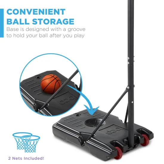 Best Choice Products Kids Height-Adjustable Basketball Hoop, Portable Backboard System w/ 2 Wheels Dark Red/Black {5}