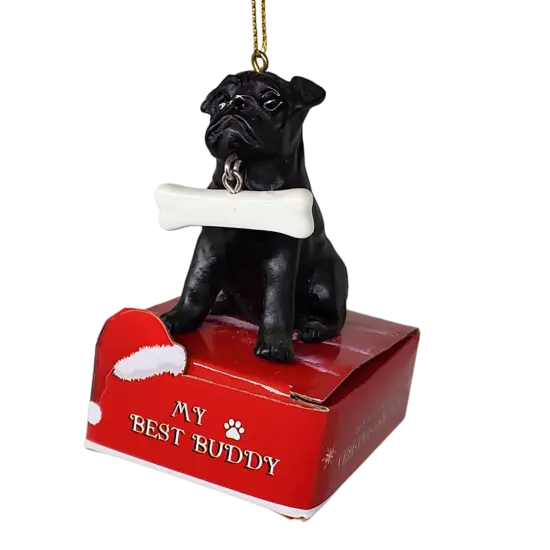 Pug - Black with Bone Ornament {1}