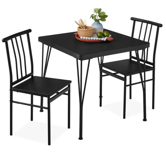 Best Choice Products 3-Piece Indoor Metal Wood Square Dining Table, Furniture Set w/ 2 Chairs Black {1}