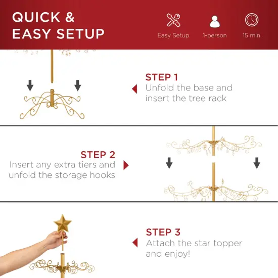 Best Choice Products Wrought Iron Ornament Display Christmas Tree w/ Easy Assembly, Stand Gold {6}