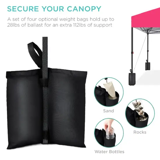 Best Choice Products 10x10ft Easy Setup Pop Up Canopy w/ 1-Button Setup, Wheeled Case, 4 Weight Bags Hot Pink {6}